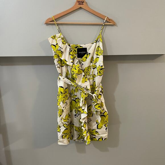 Le Superbe Palm Beach Ruffle Wrap Dress SZ 4 Yellow Floral Mini Dress Going Out - Picture 6 of 12